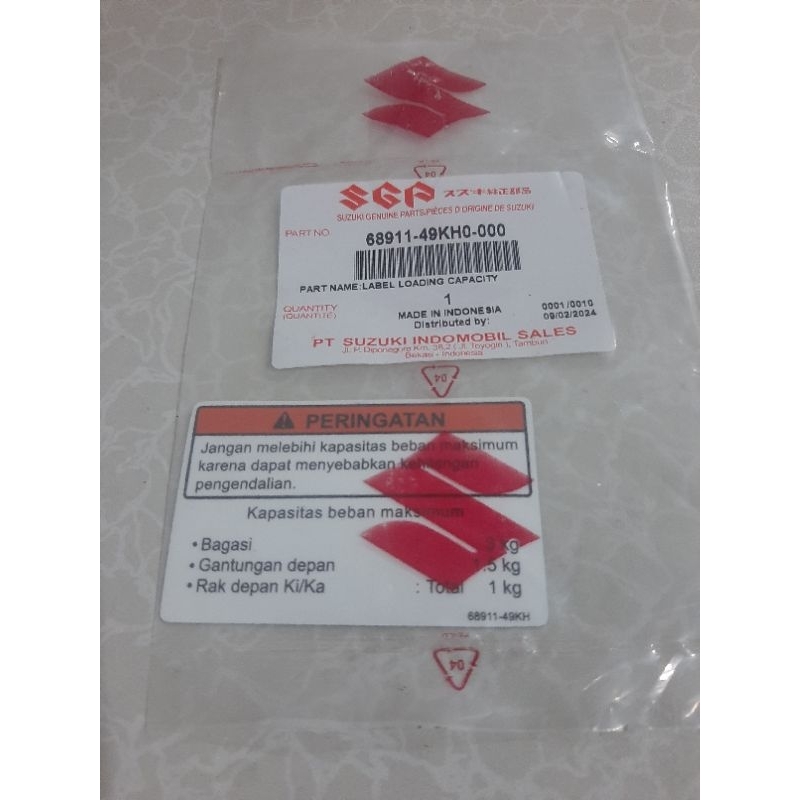 stiker peringatan kapasitas beban SUZUKI NEX II ,NEX CROSSOVER