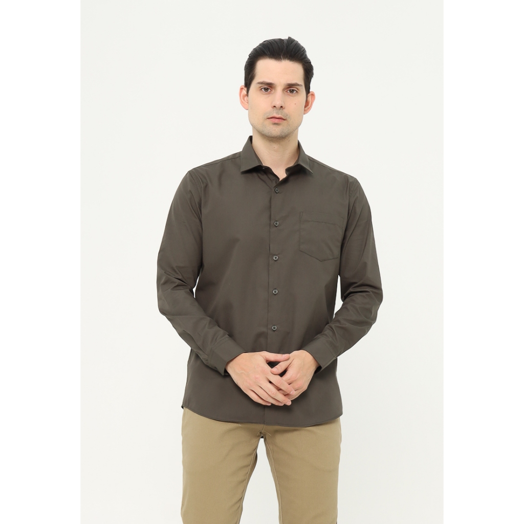 MAGINOT Kemeja Pria Basic Polos Panjang ARMY