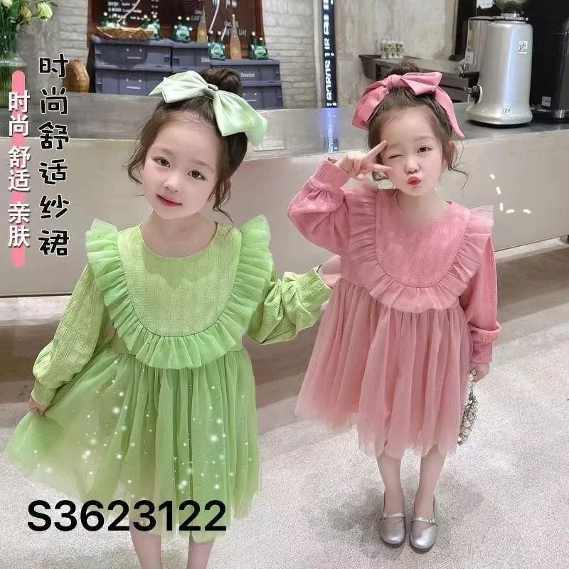 Dress Anak Perempuan 1 - 4 Tahun Import Tutu Gaun Anak Cewek Warna Hijau & Dusty Pink