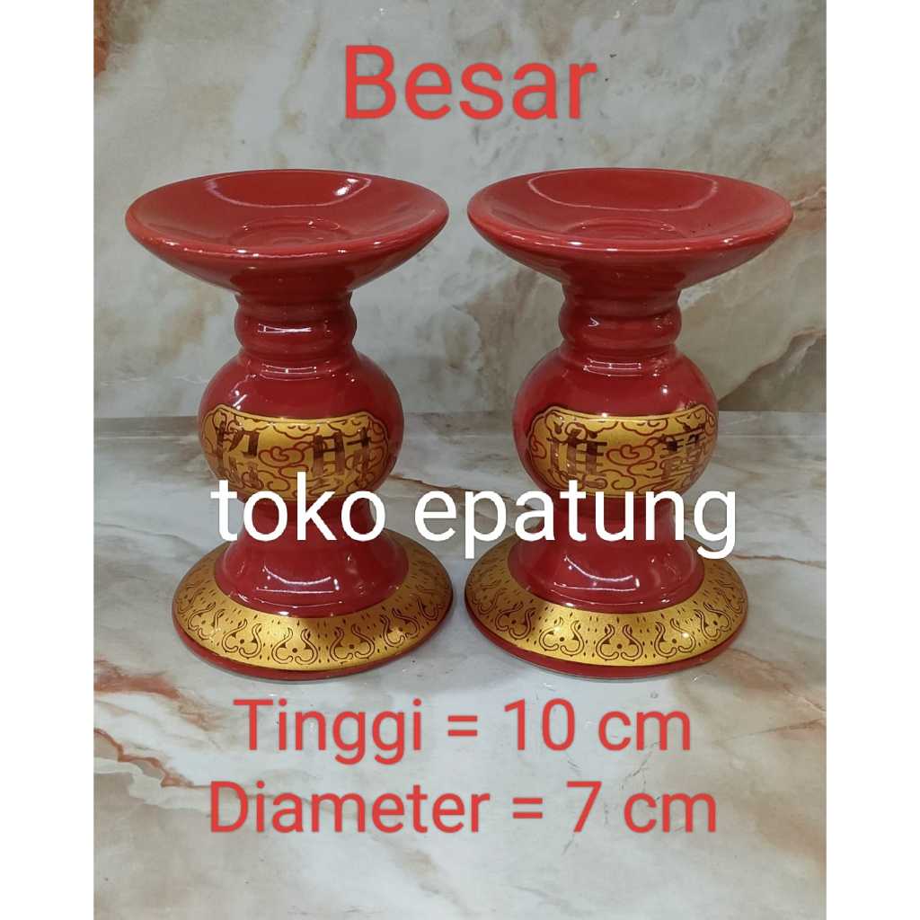 tempat lilin / kaki lilin - keramik - 10 cm - merah -g