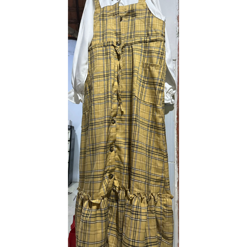 (Preloved) Overall Dress Kotak Katun