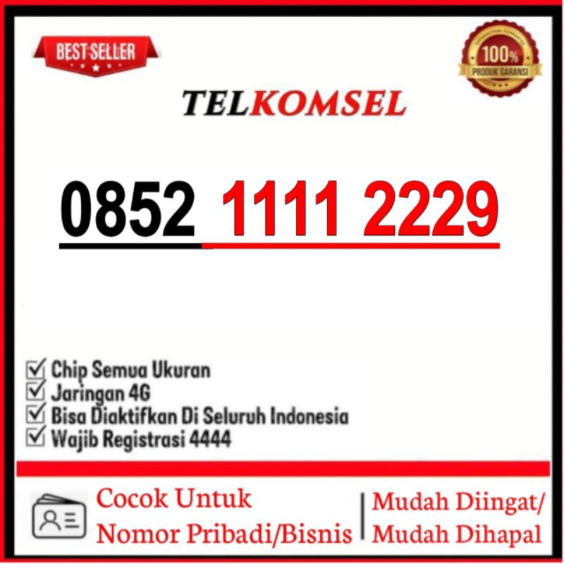 KARTU PERDANA TELKOMSEL NOMOR CANTIK 0852 1111 2229
