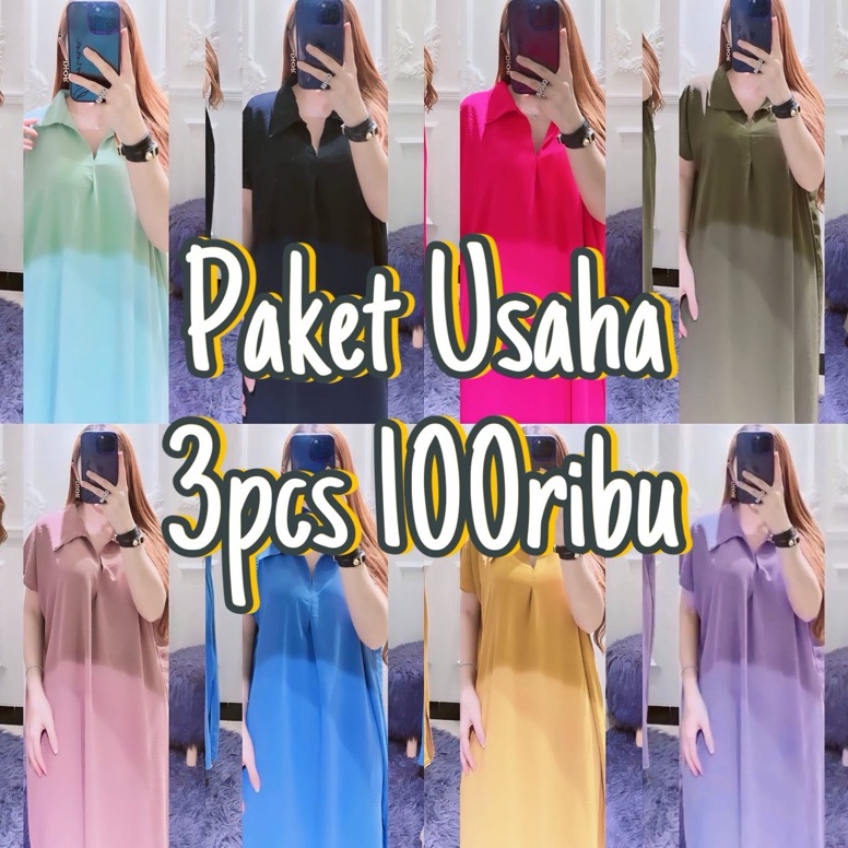 Lagi Bagus PAKET USAHA Dress wanita Crinkle Jumbo Long Giory Dress kekinian homedress