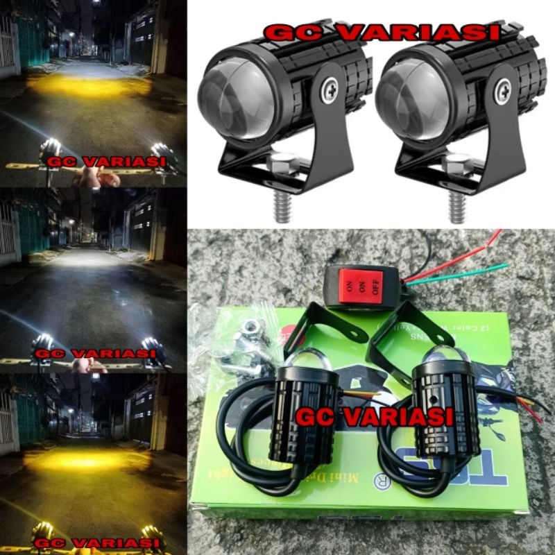 Lampu Tembak Laser Gun Mini Driving LED Light Sorot D2 2Warna Putih Kuning Bisa Motor Mobil 12Volt D