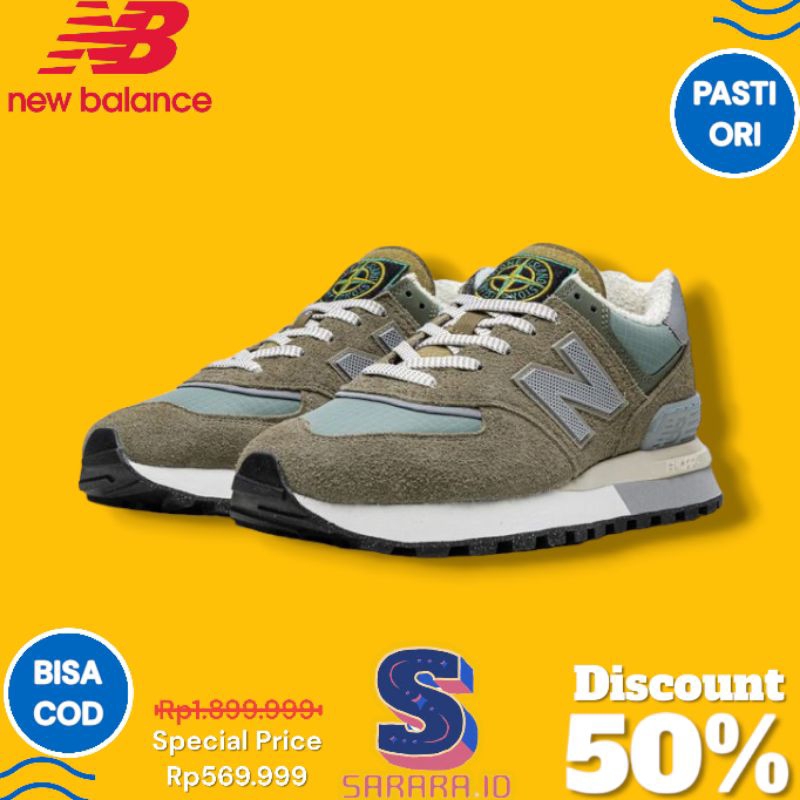 Sepatu Sneakers NB New Balance 574 x Stone Island Steel Blue 100% Original Bnib Terlaris Murah Pria