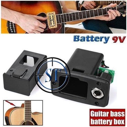 Holder Box Battery 9v Pickup Gitar Bass Akustik Kotak Baterai Battre 9 Volt Case Cover 4 Pin + Jack 