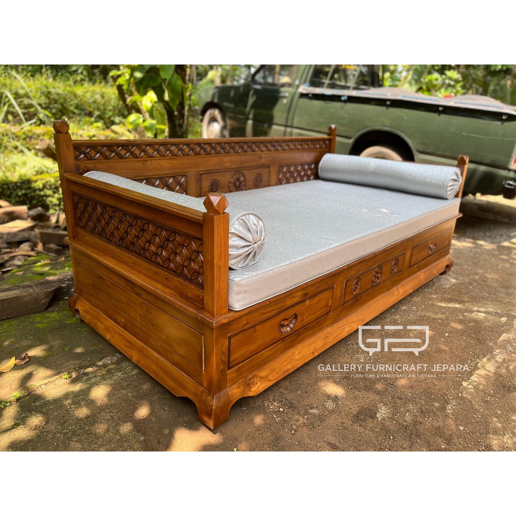 Bale Bale Motif Kawung Kayu Jati 200x100cm Bed Oscar Motif