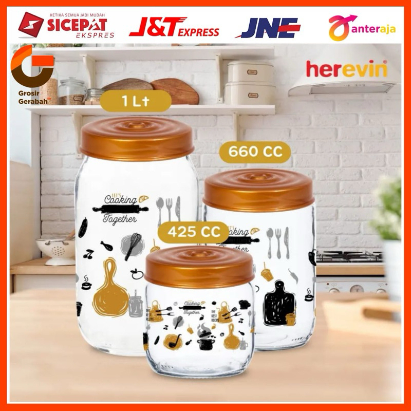 herevin toples kaca canister decorated let’s cooking