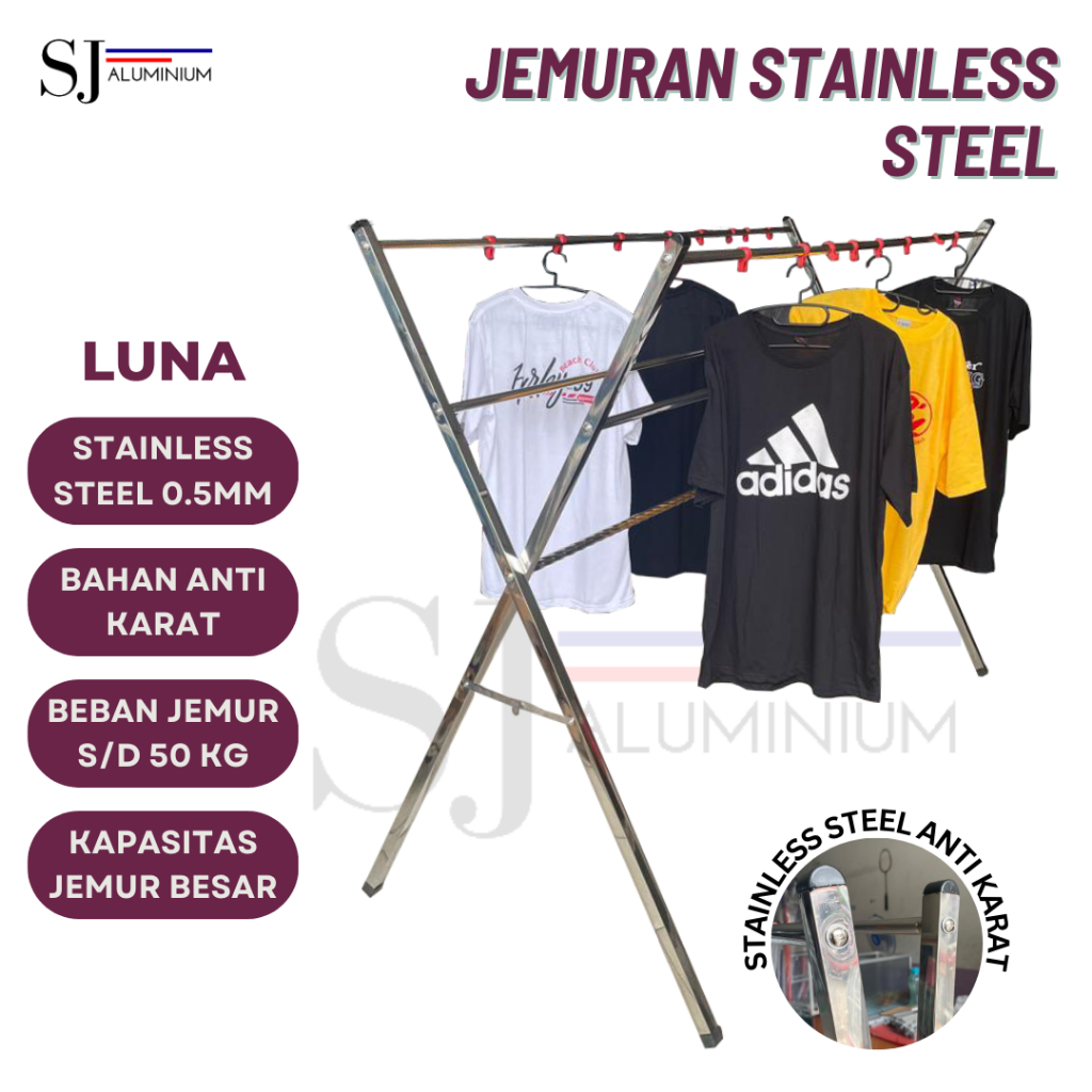 [LUNA] Jemuran Baju & Pakaian Stainless Steel Lipat / Rak Handuk + Hanger Bayi - Jumbo Palang 5 Luna