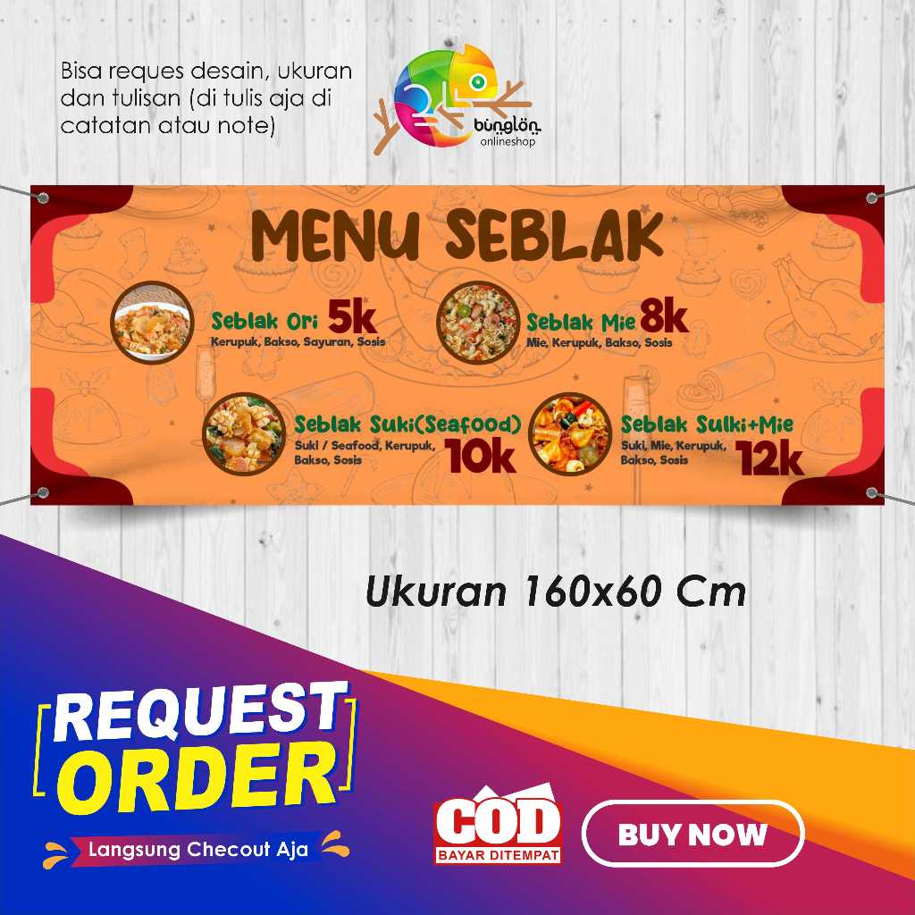 Banner 160x60 Menu Seblak Custom Desain