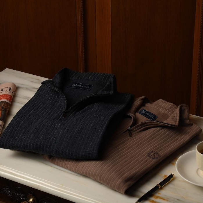 RUCAS Tailor Navy / Brown / Textured Long Sleeve / Polo Shirt / Half Zip / Footwearid official