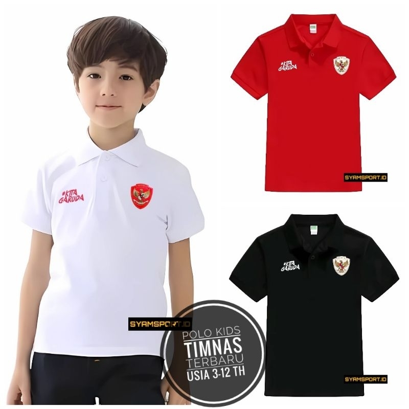 Baju Polo Anak-Anak Timnas Indonesia Logo Perisai Terbaru / Baju Timnas Anak / Kaos Timnas Indonesia