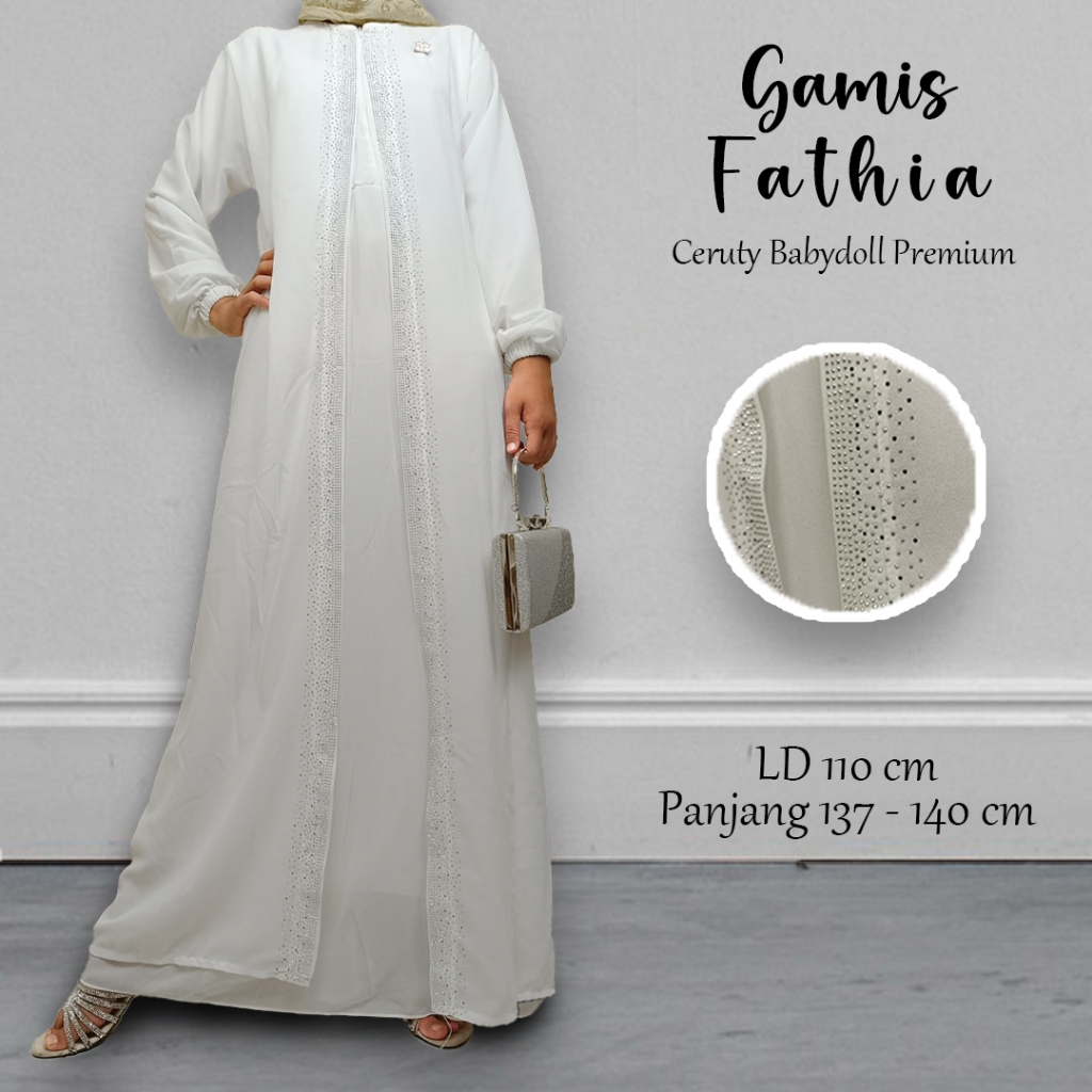 Gamis Fathia Bahan Ceruty Babydoll Premium/Baju Lebaran/Kondangan/Gamis Ceruty