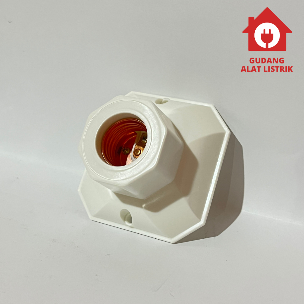 Fitting Lampu Plafon Shukaku / Fitting Lampu Tempel Segi Putih / Fitting E27 Ceiling Lamp Holder SNI