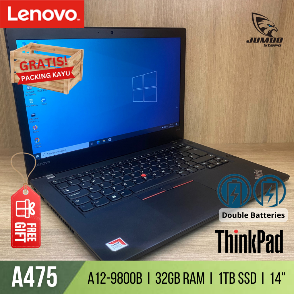 Laptop Lenovo Thinkpad A475 AMD Pro A12 9800B 32GB RAM 1TB SSD Display 14 FHD IPS Camera Slim Ultrab