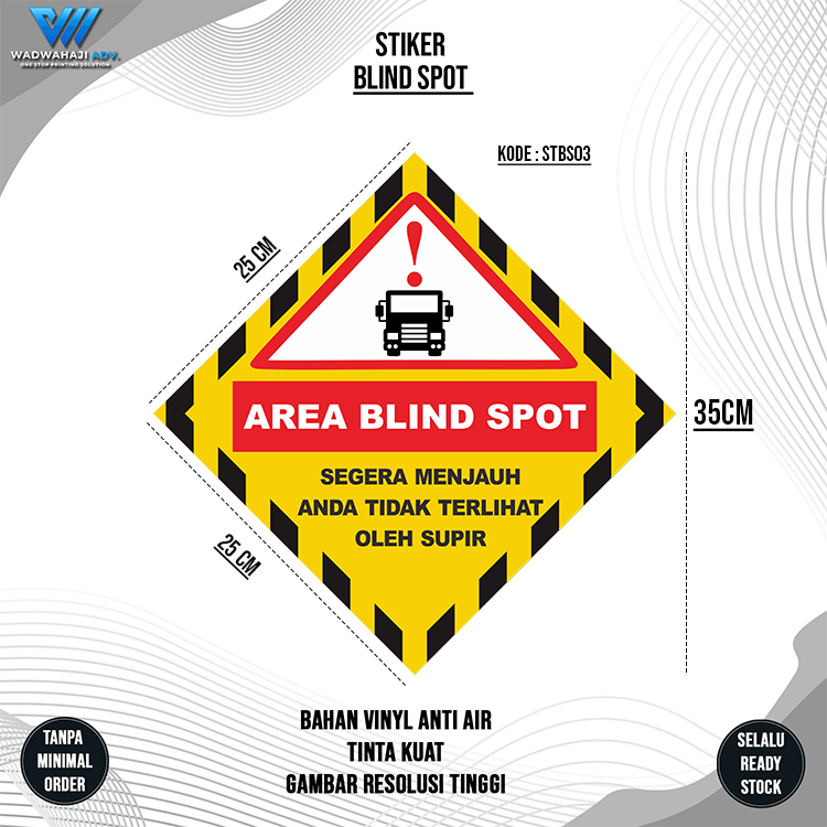 

Stiker Blind Spot Hati hati Segera Menjauh 25cm bahan vinyil anti air wadwahaji