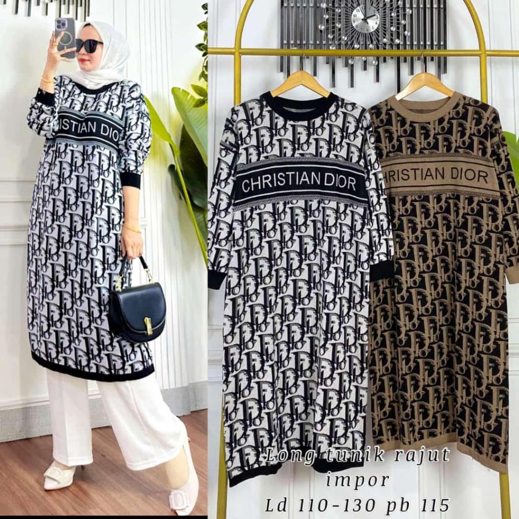 dress tunik panjang wanita rajut import
