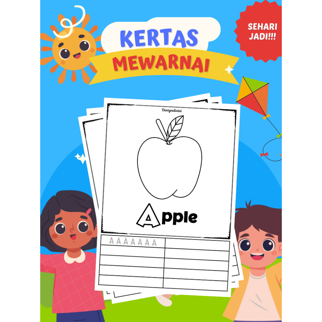 KERTAS MEWARNAI GAMBAR ALFABET - KERTAS EDUKASI BELAJAR MENULIS DAN MEWARNAI ANAK