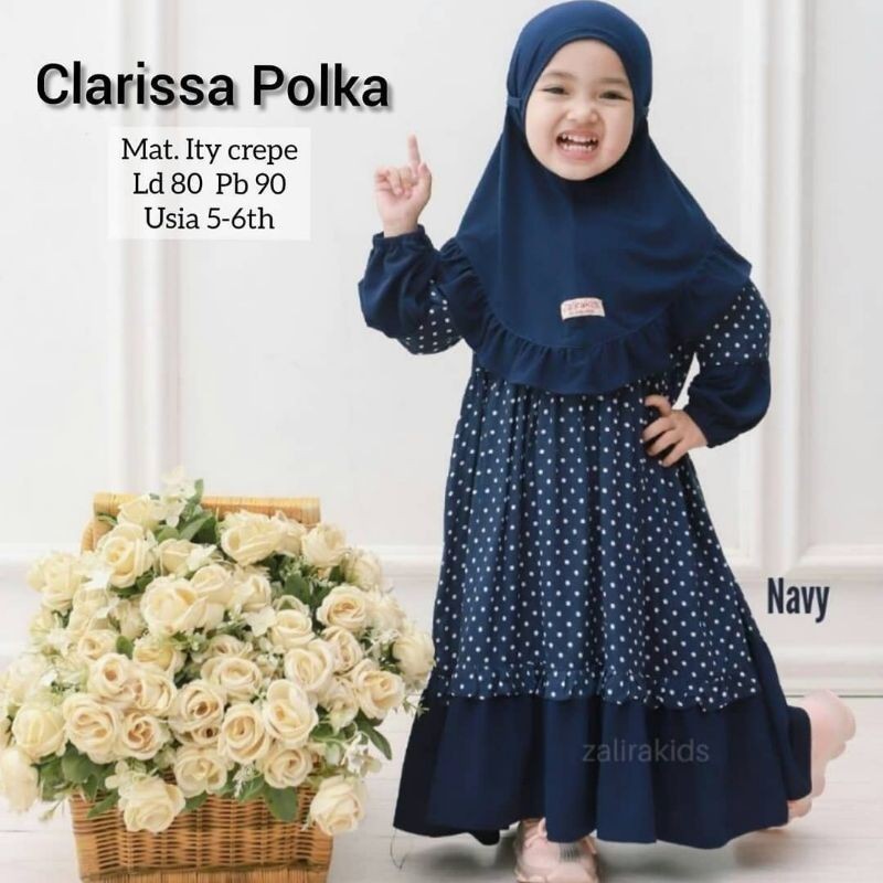 Gamis anak / Gamis anak Clarisa mix polkadot / Gamisanak perempuan set hijab usia 1-8 tahun