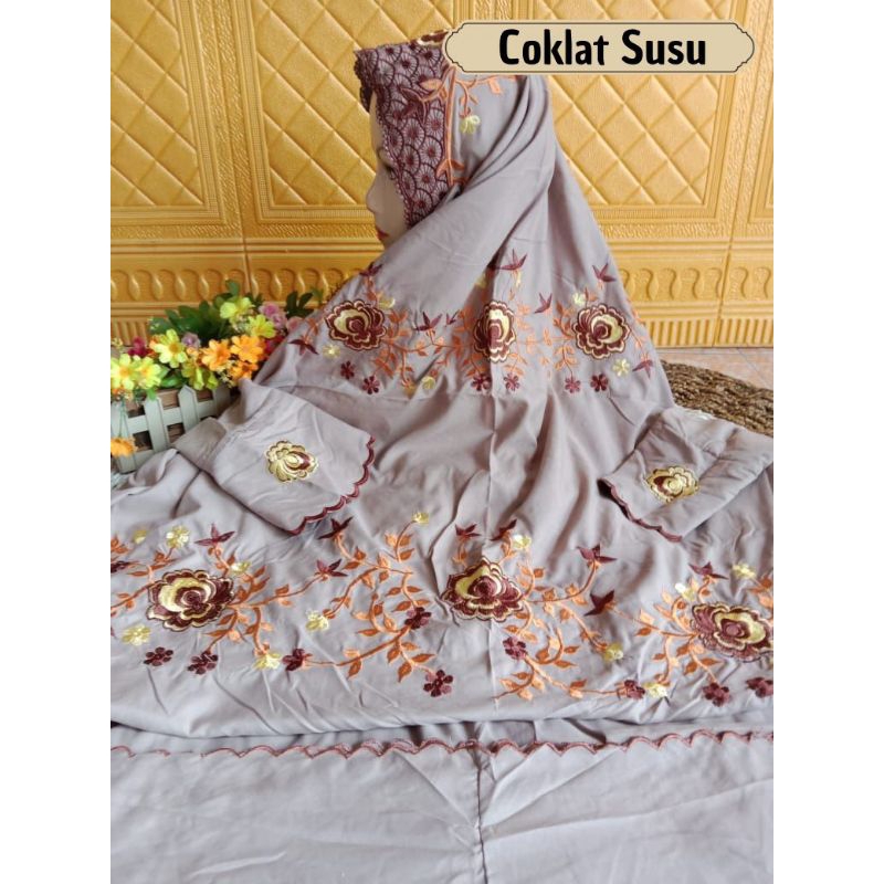 Mukena Dewasa Terusan Warna Coksu Bordir Bunga Mawar