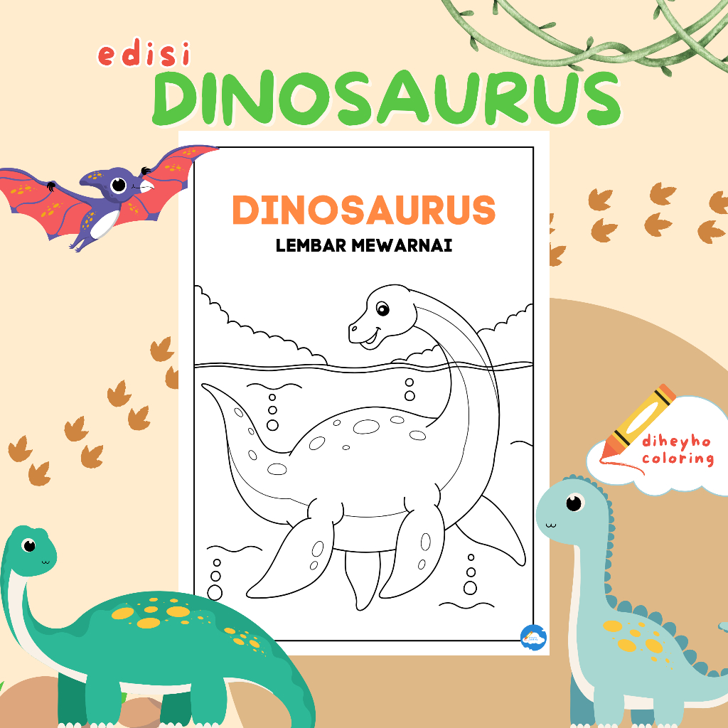 

LEMBAR MEWARNAI / KERTAS GAMBAR ANAK LUCU EDISI DINOSAURUS