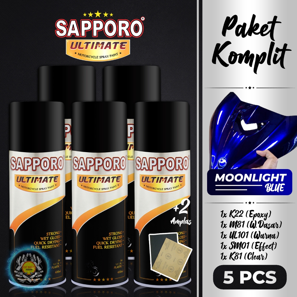 PAKET SAPPORO ULTIMATE MOONLIGHT BLUE CAT SEMPROT 400 ML CAT MOTOR AEROSOL PYLOX BIRU TUA GRADASI HI
