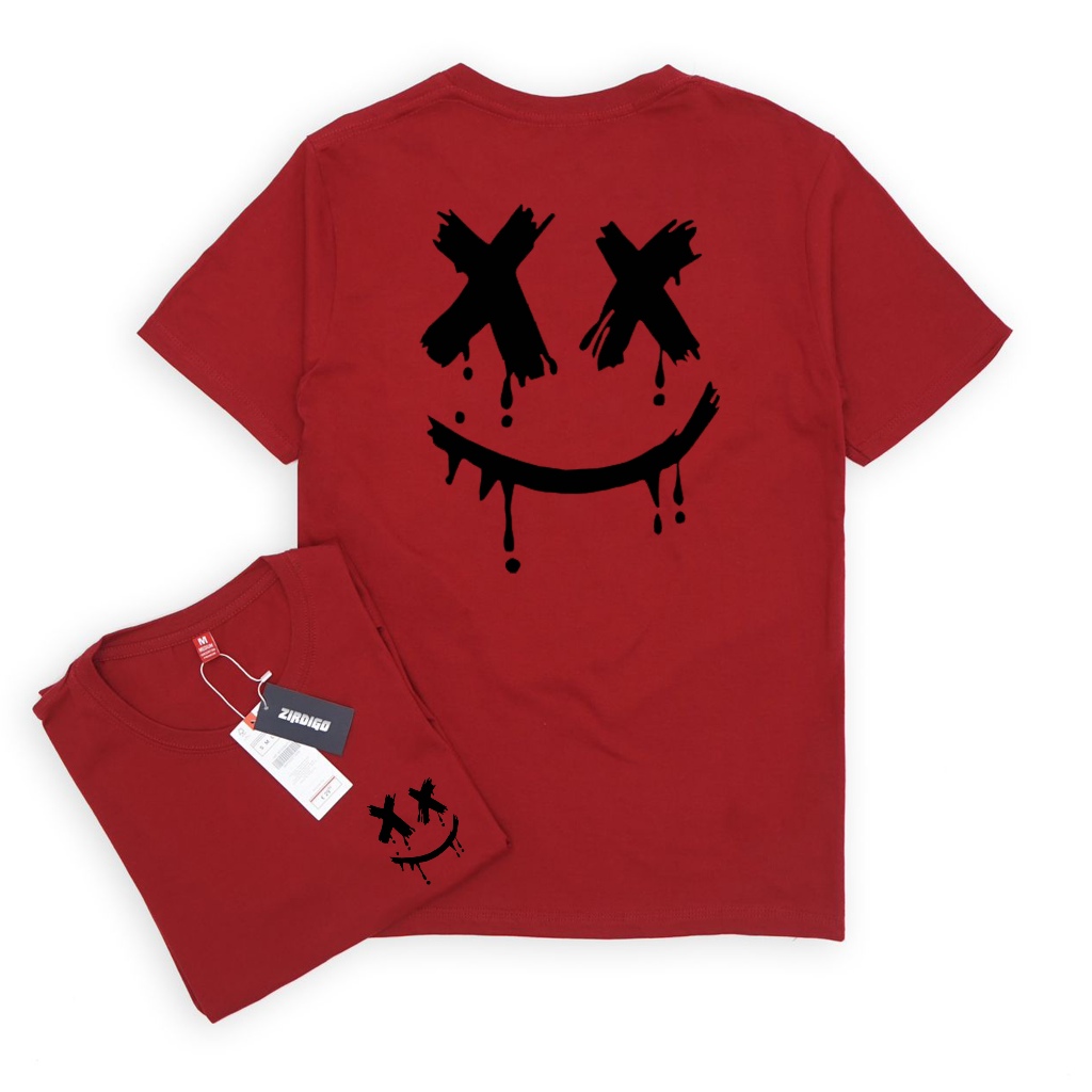 Zirdigo Kaos Distro Smile XX Black debe Lengan Pendek Print Quality Baju Pria-Marun