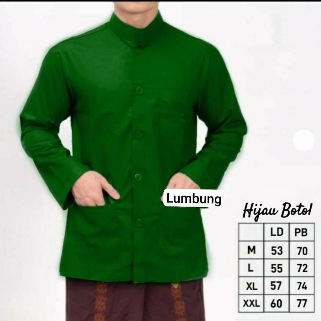Baju Muslim Pria Dewasa Polos Lengan panjang Warna Hijau Botol | Baju Koko Haibah Polos saku Depan