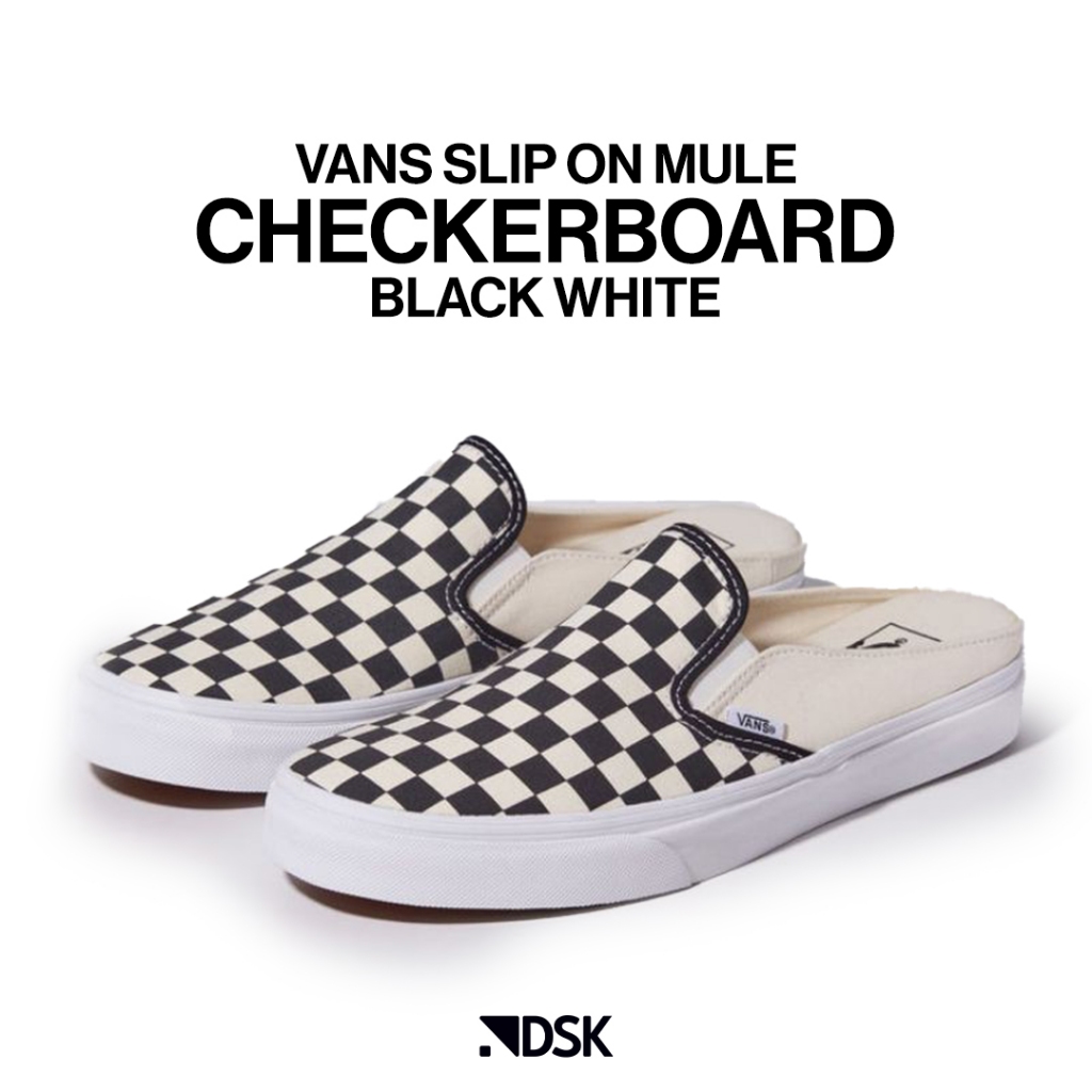 Vans Slip on Checkerboard Mule Black White 100% Original Sepatu Slip on Pria Wanita Sepatu Slip Wani