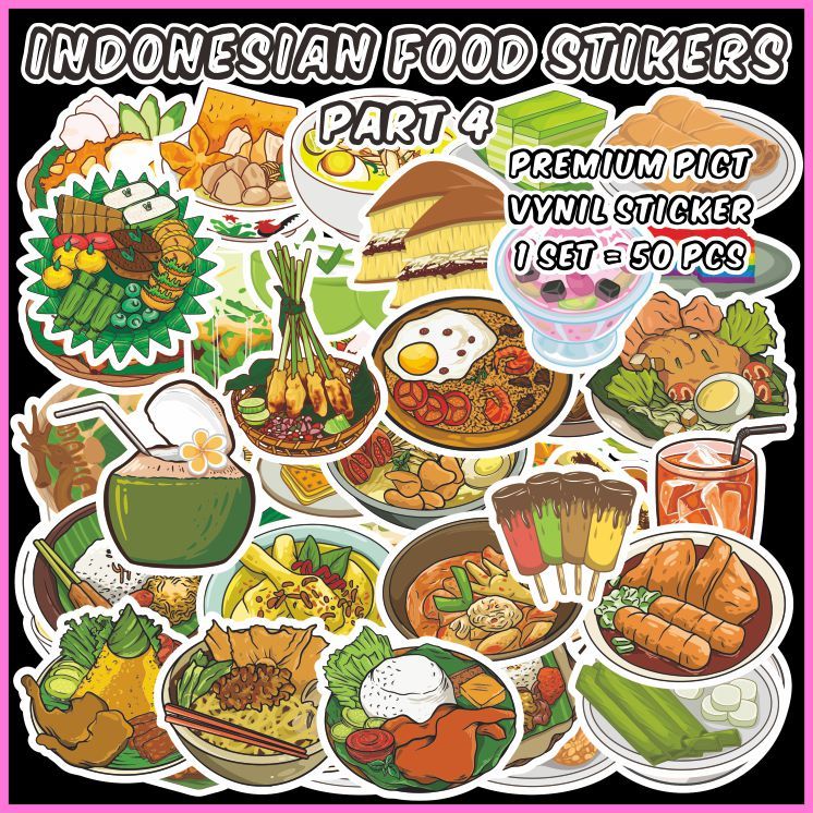 

[1 pack] indonesian Food Stickers 4 (Stiker Makanan Indonesia 4) Cocok untuk oleh-oleh / scrapbook / jurnal / diary / Sticker Pack / Ecer - ddu-du sticker