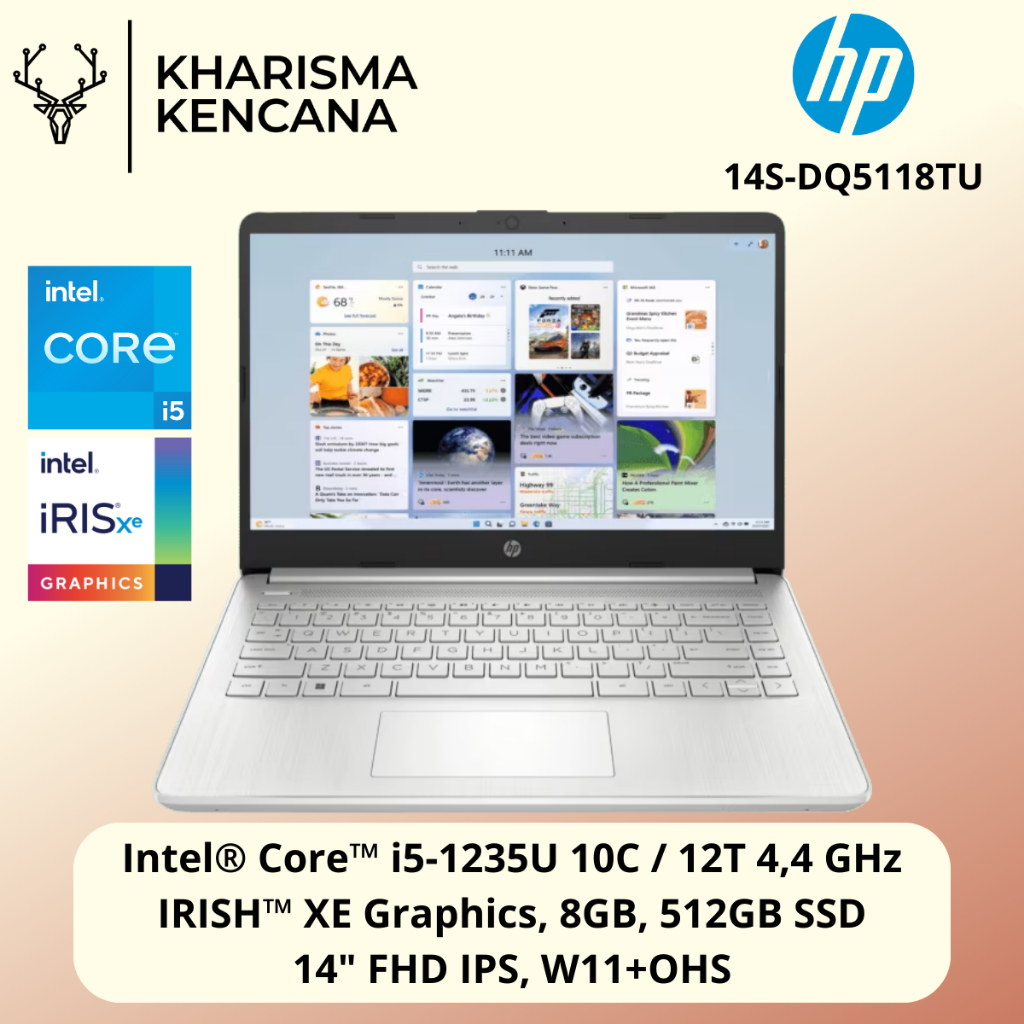HP 14S DQ5118TU Core i5-1235U 8GB 512GB 14" FHD W11+OHS