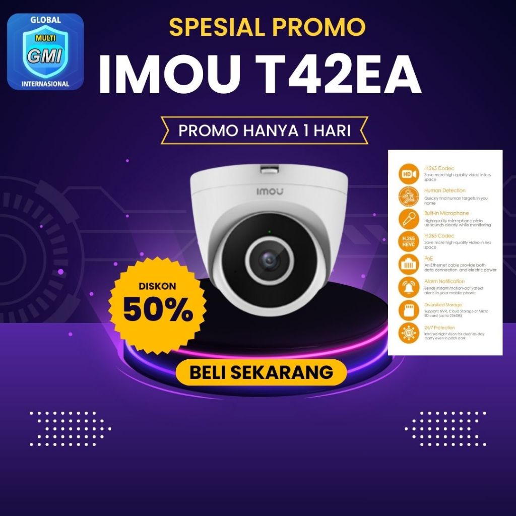 CCTV IMOU IPC-T42EA 4MP CAMERA TURRET POE ONVIF INDOOR AUDIO ONVIF 3K