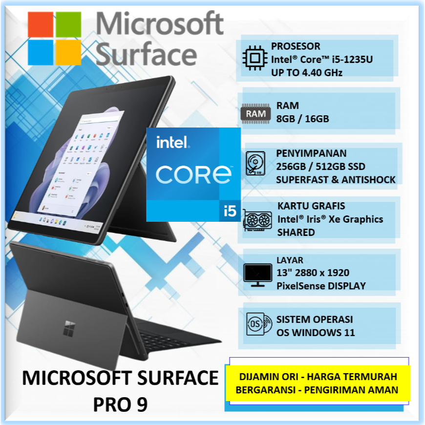 Microsoft Surface Pro 9 Intel i5 1235U 8GB 512GB SSD 13" Pixel Sense Touchscreen Windows 11 Home