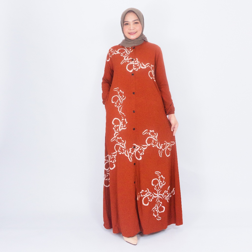 GAMIS RAYON PREMIUM / GAMIS MOTIF KLOK A MERAH BATA/ GAMIS FULL KANCING / GAMIS BUSUI / GAMIS BATIK 