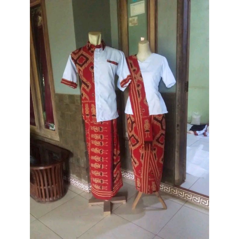 baju set pria wanita baju adat toraja tenun blanket