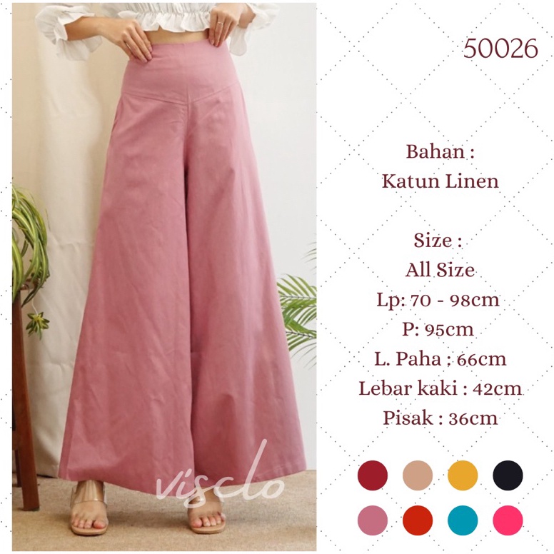 Tertarik Celana Wanita Kulot Palazzo Wanita Polos Katun Visclo Pants