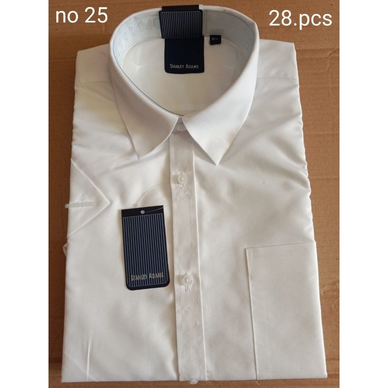 Kemeja Kerah Stanley Adams Lengan Pendek Putih
