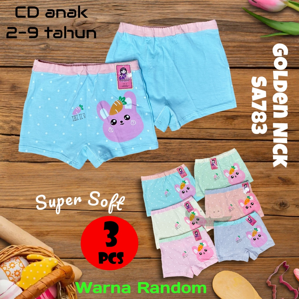 Golden Nick Celana Dalam CD Anak Cewek Perempuan Boxer CD-SA783 Size M L XL Bahan Katun Lembut | CD 