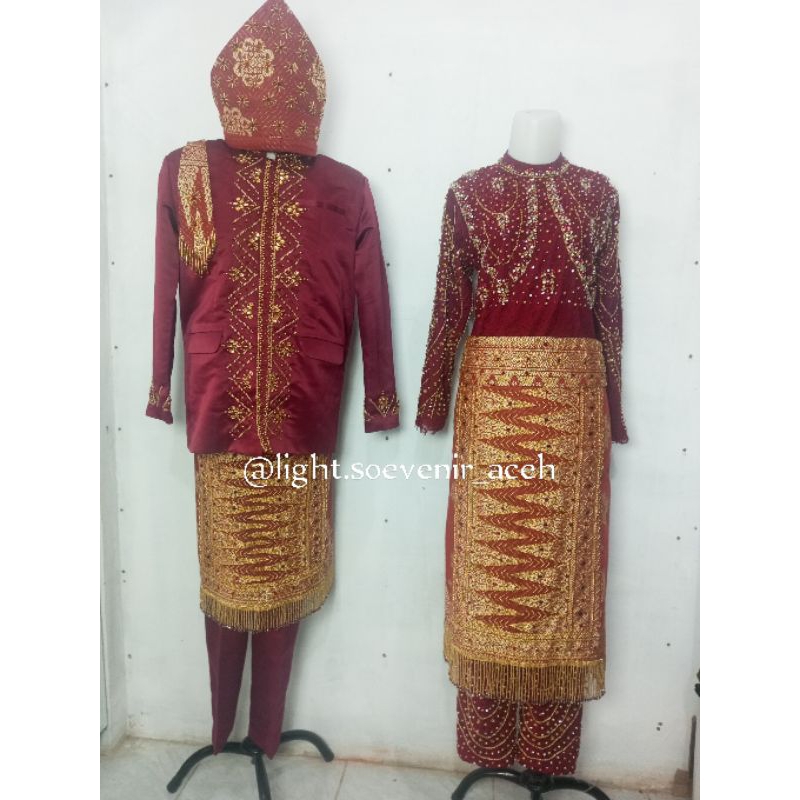 Set Baju Pengantin Adat Aceh Lengkap Mewah/Stelan Baju Adat Tradisional Aceh Sepasang Cewek Cowok/Pa