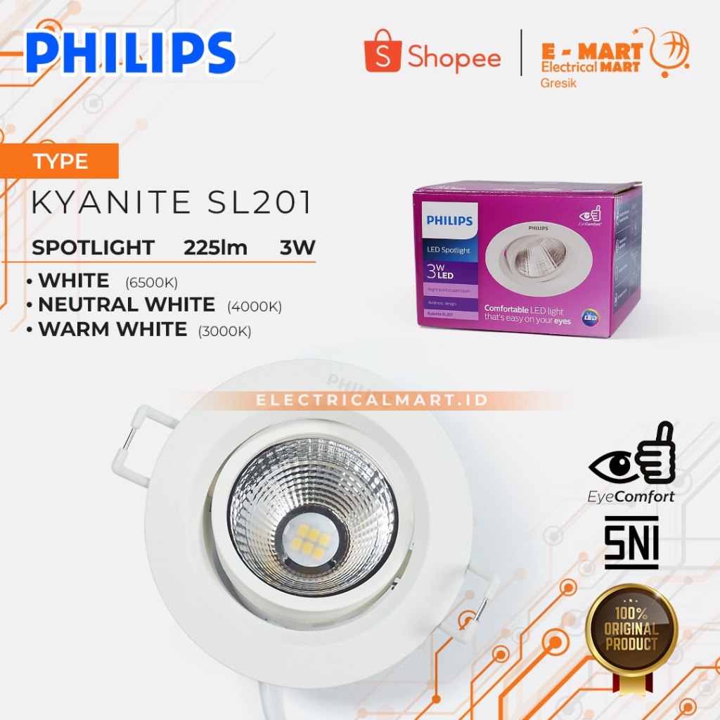 PHILIPS Downlight LED Kyanite SL201 3W 3 Watt Lampu Spotlight Sorot