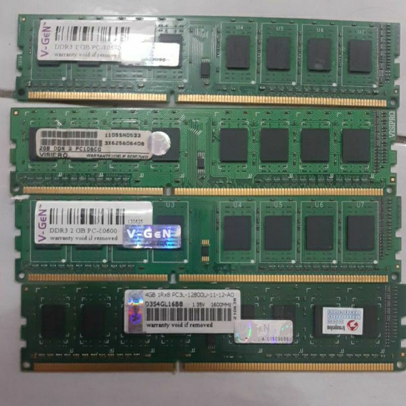 RAM 2GB2 buah, 1GB, 1 buah,  4GB DDR3 1 buah