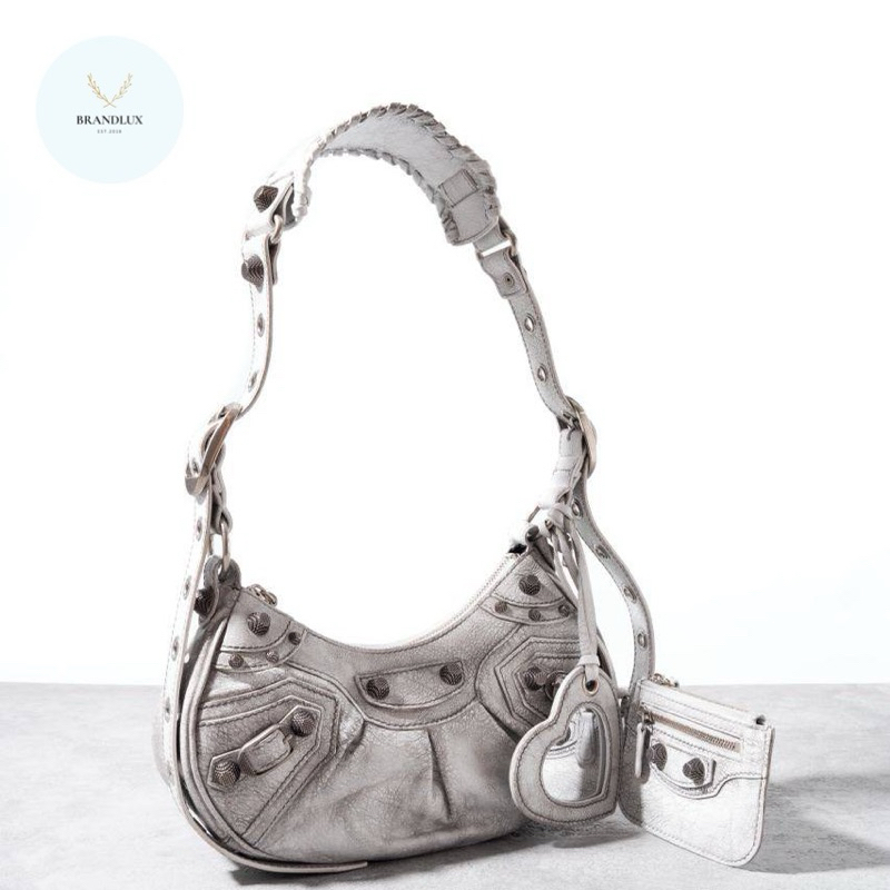 BALENCIAGA Le cagole XS shoulder bag dirty effect Optic White