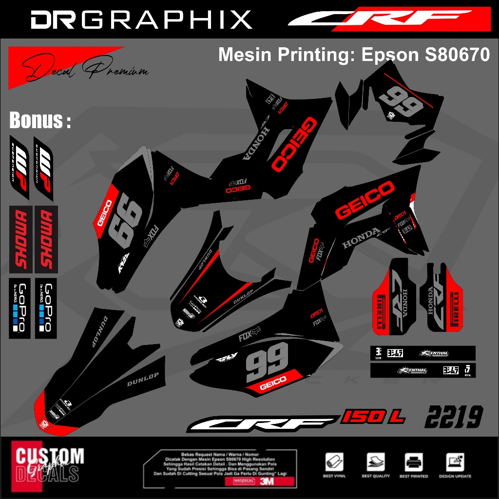 Stiker decal motor Honda Crf 150 L Ceigo stiker crf fullbody bisa rekues nomor,nama