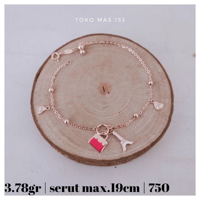 WAJIB TANYA STOK Realpict Gelang Rantai Serut Tas Pink Emas Asli Kadar 750