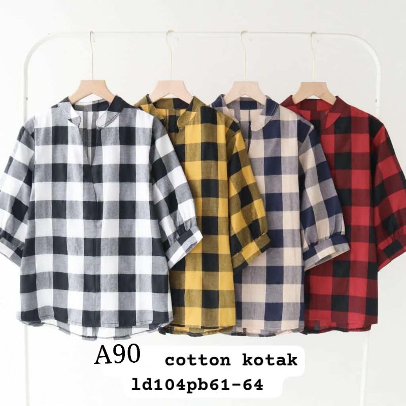 blus/ blouse/ atasan wanita motif kotak katun A90