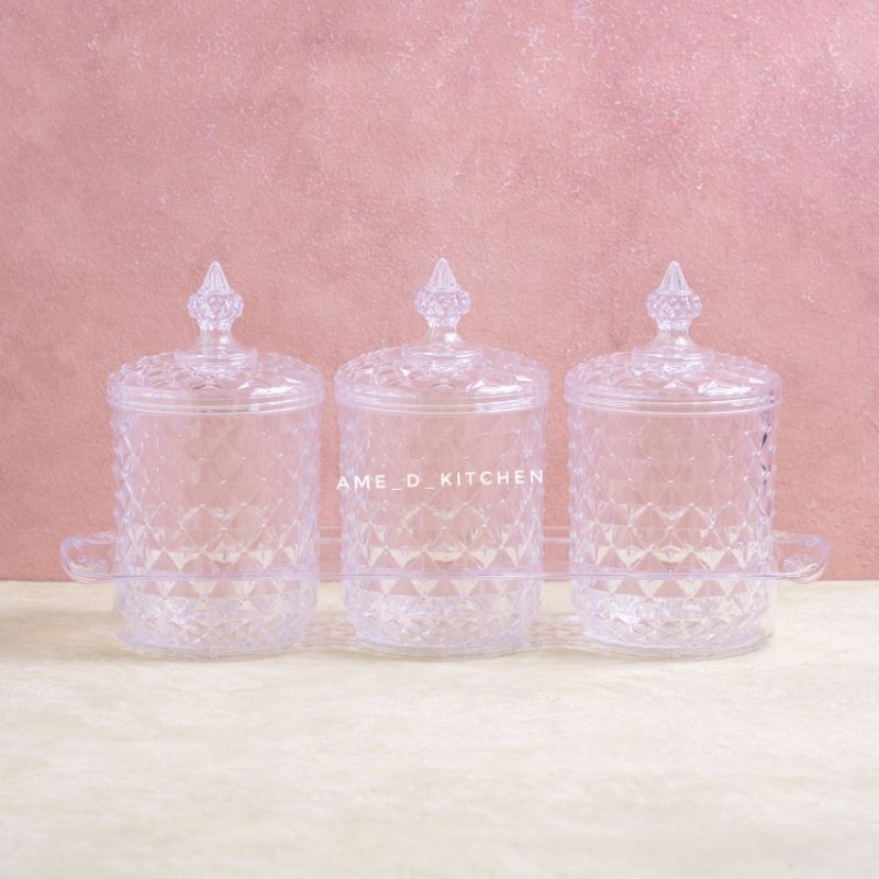 New  3 PCS Toples kue kedap udara large 1.2 L+ rak toples acrylic golden sunkist