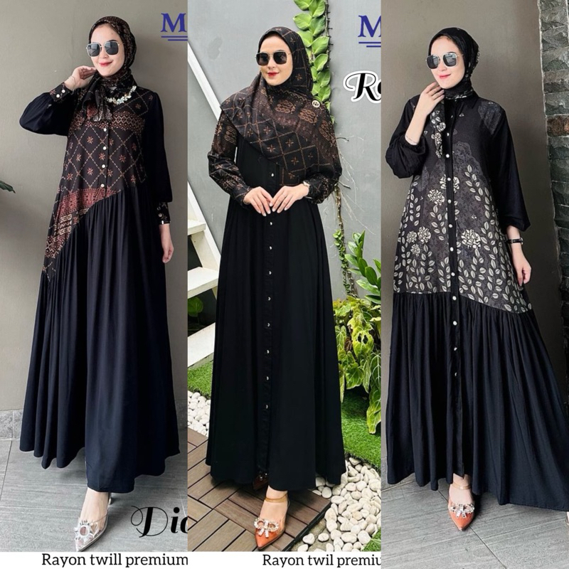 AMOR ARBELA ARLATA DERA AZKA DION GAMIS HITAM POLOS KOMBINASI MOTIF ABSTRACK ABSTRAK TRIBAL BATIK SE