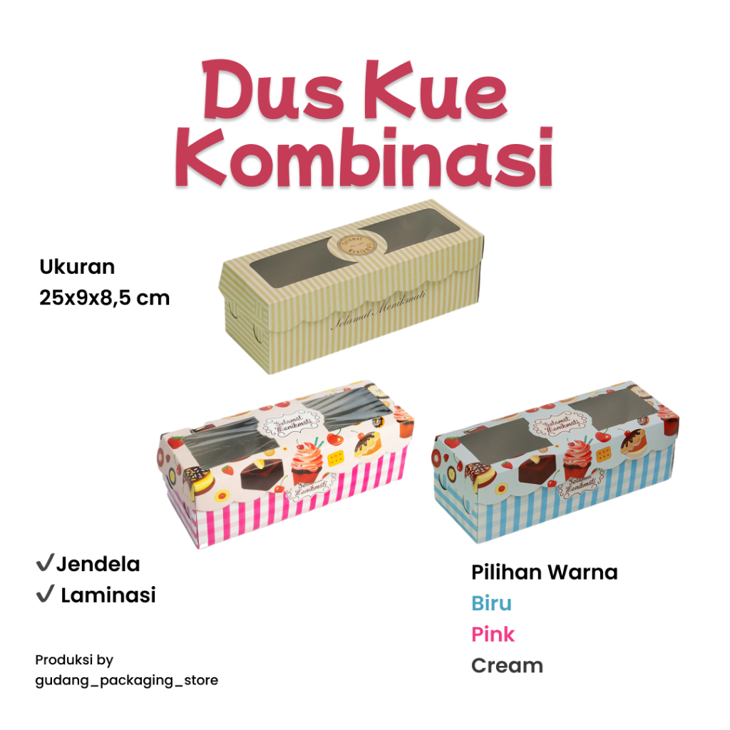 

100 pcs /25x9/ Box Kue Kombinasi/ Dus Kemasan/Dus Kue Jendela/Laminasi