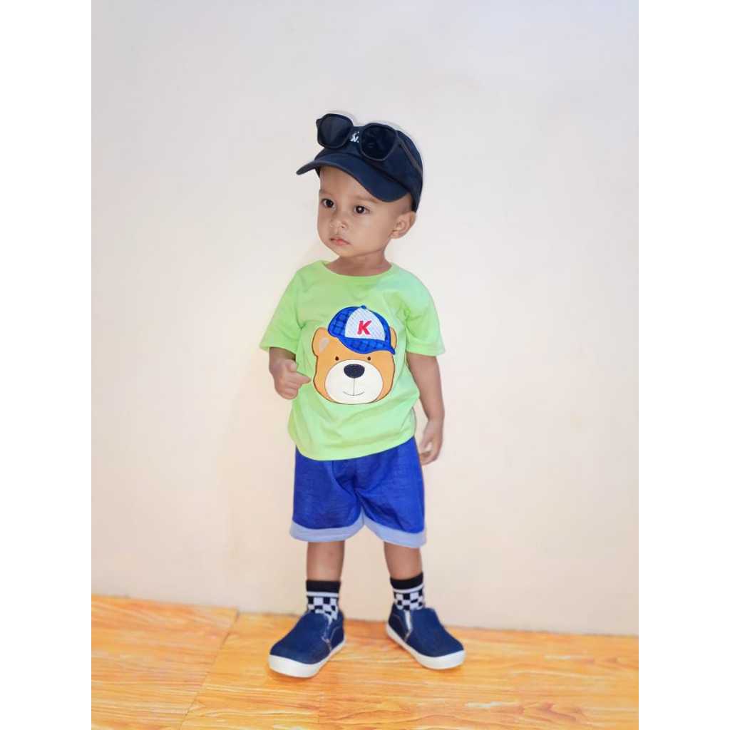 Setelan Anak Laki Laki Terbaru Lengan Pendek Motif Bordir Bahan Katun Premium Kelfi Fashion