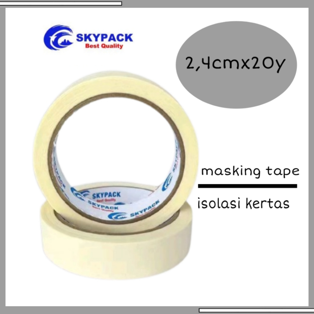 

Masking Tape { SKYPACK } Masking Tape 2,4cm x 20yard/ Isolasi Kertas Masking